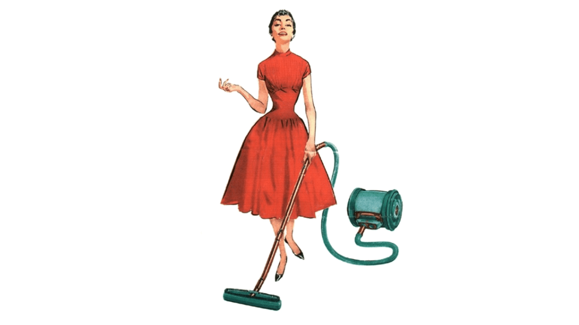 retro Bild Frau mit Staubsauer